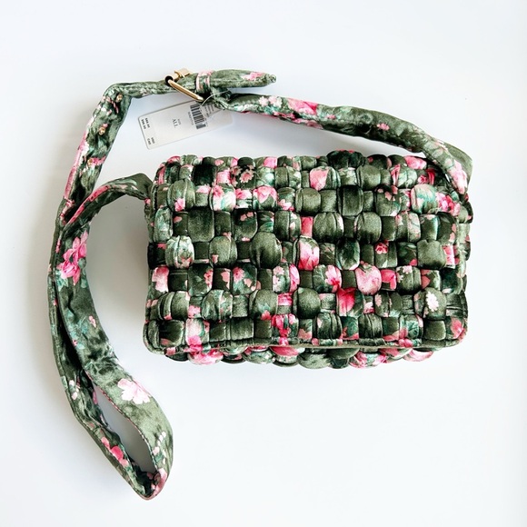 Anthropologie Handbags - Anthropologie Daily Practice Woven Velvet Crossbody Bag in Green Motif